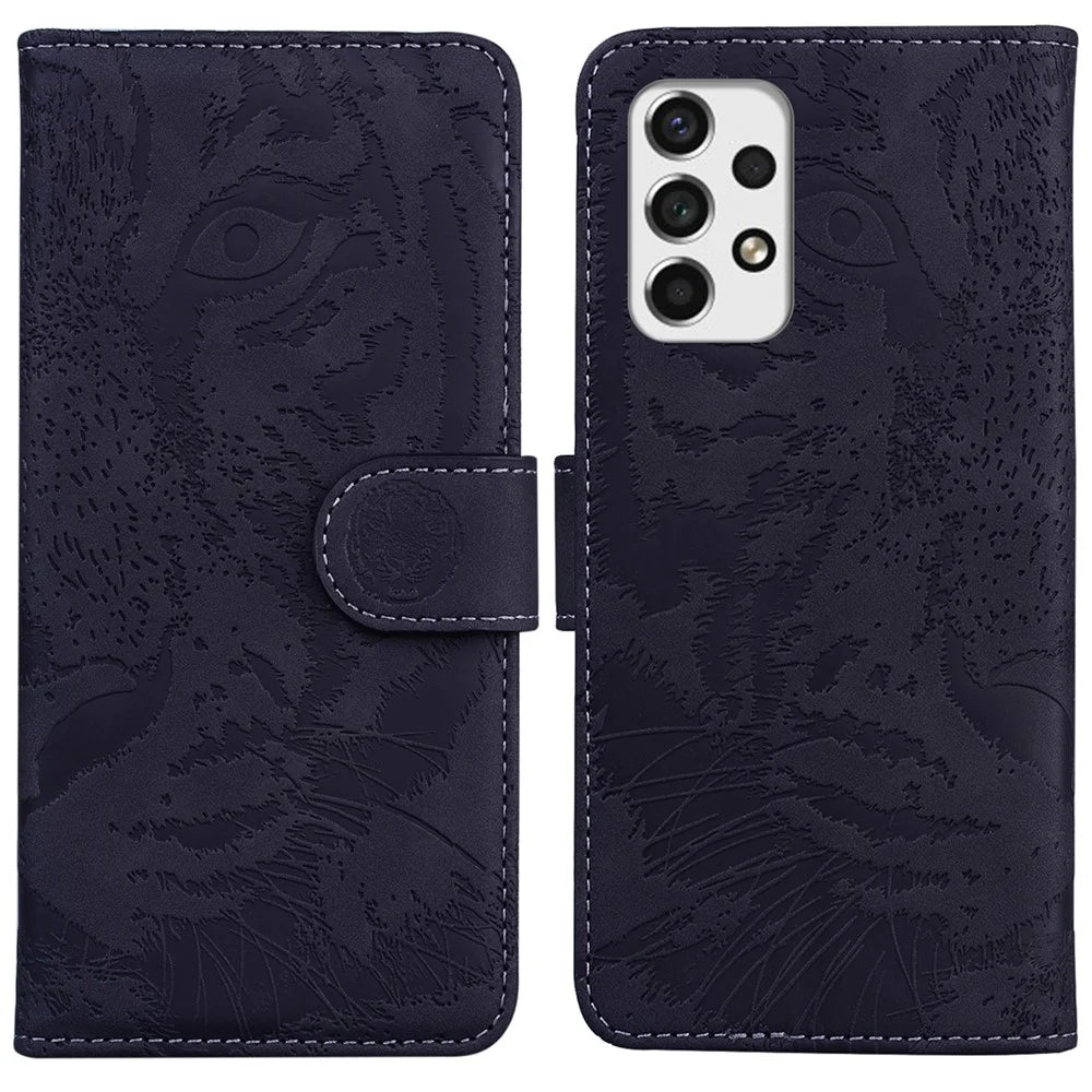 For Samsung Galaxy A53 5G Flip Leather Case Protective Phone Cover Imprinting Tiger Pattern Supporting Stand Wallet - Black - 1