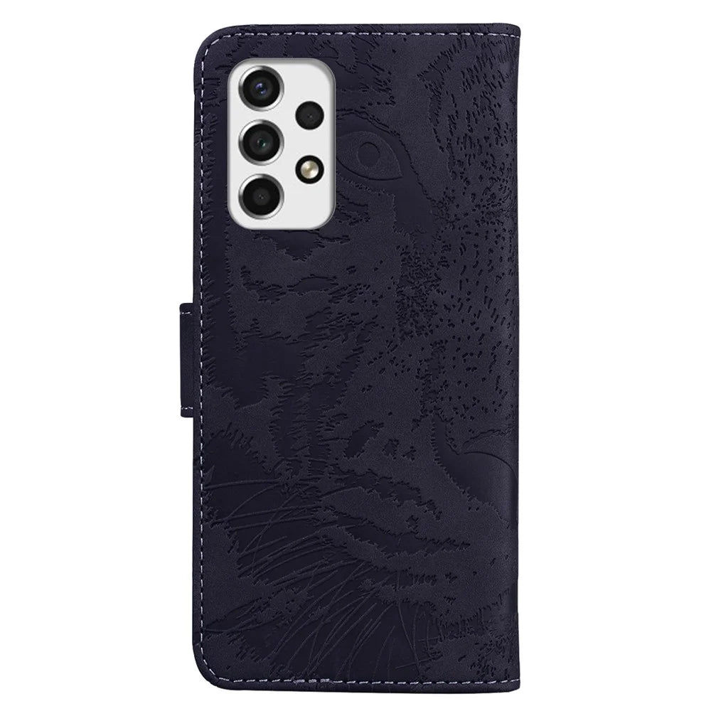 For Samsung Galaxy A53 5G Flip Leather Case Protective Phone Cover Imprinting Tiger Pattern Supporting Stand Wallet - Black - 4