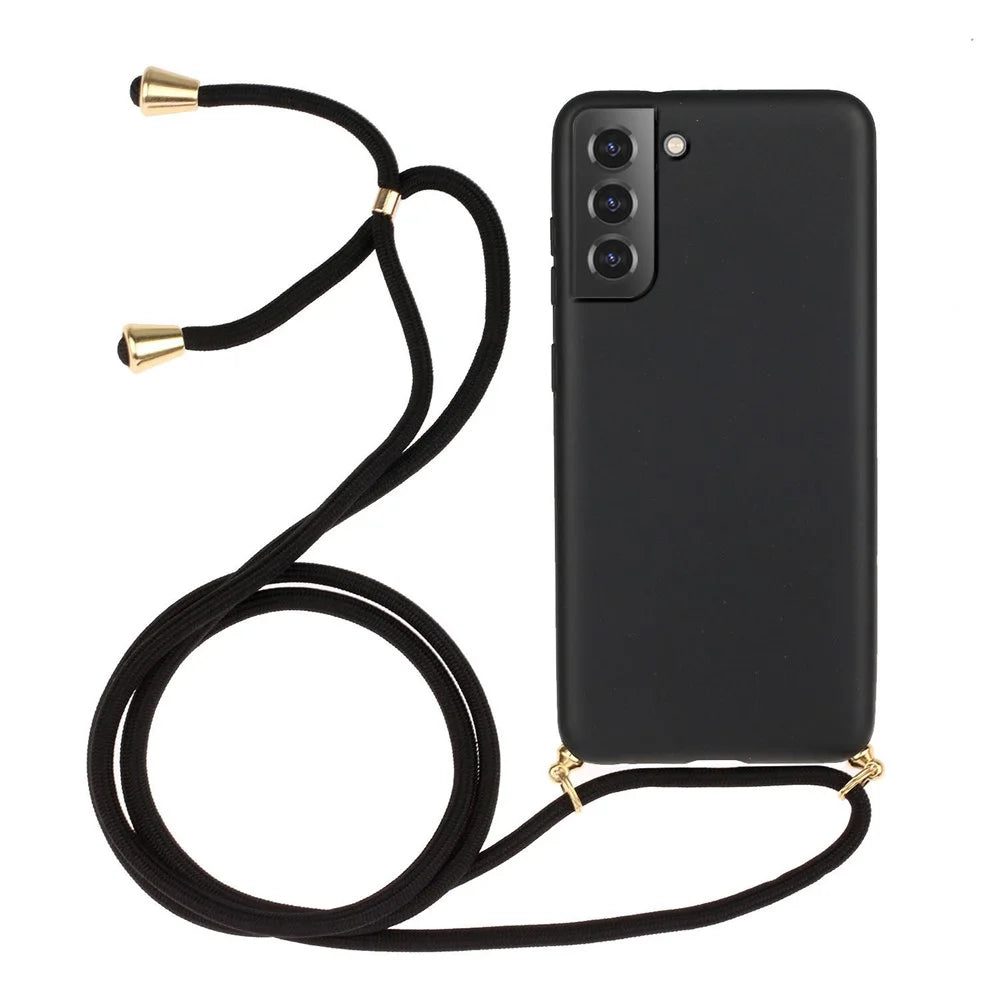 Drop Proof TPU + Biodegradable Wheat Straw Eco-Friendly Slim Protective Case Cover with Strap for Samsung Galaxy S22 5G - Black - 1