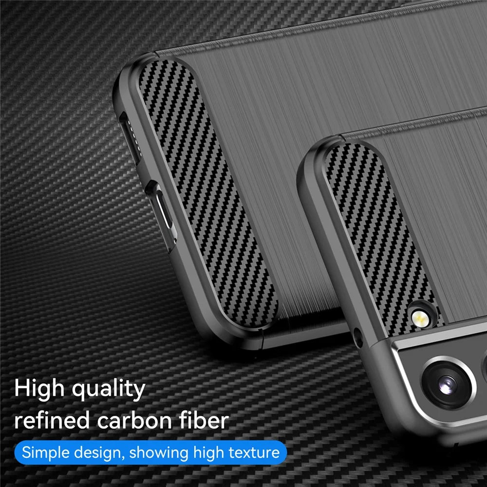Brushed Surface TPU Case 1.8mm Thickness Ultra Lightweight Air Cushion Carbon Fiber Texture Phone Protective Cover for Samsung Galaxy S22+ 5G - Black - 2