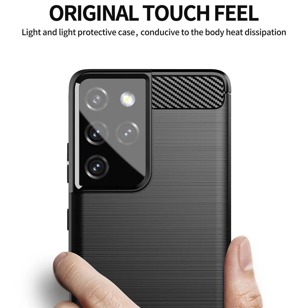 1.8mm Brushed Surface TPU Case Original Touch Surface Carbon Fiber Texture Phone Cover for Samsung Galaxy S21 Ultra 5G - Black - 2