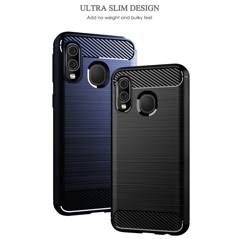 1.8mm Heat Dissipation TPU Case Ultra Thin Scratch-Resistant Carbon Fiber Texture Brushed Surface Phone Cover for Samsung Galaxy A40 - Black - 3