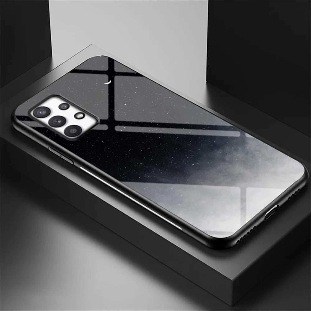 Drop-resistant Tempered Glass + PC + TPU Hybrid Shell Starry Sky Pattern Phone Case for Samsung Galaxy A53 5G - Starry Crescent Moon - 2