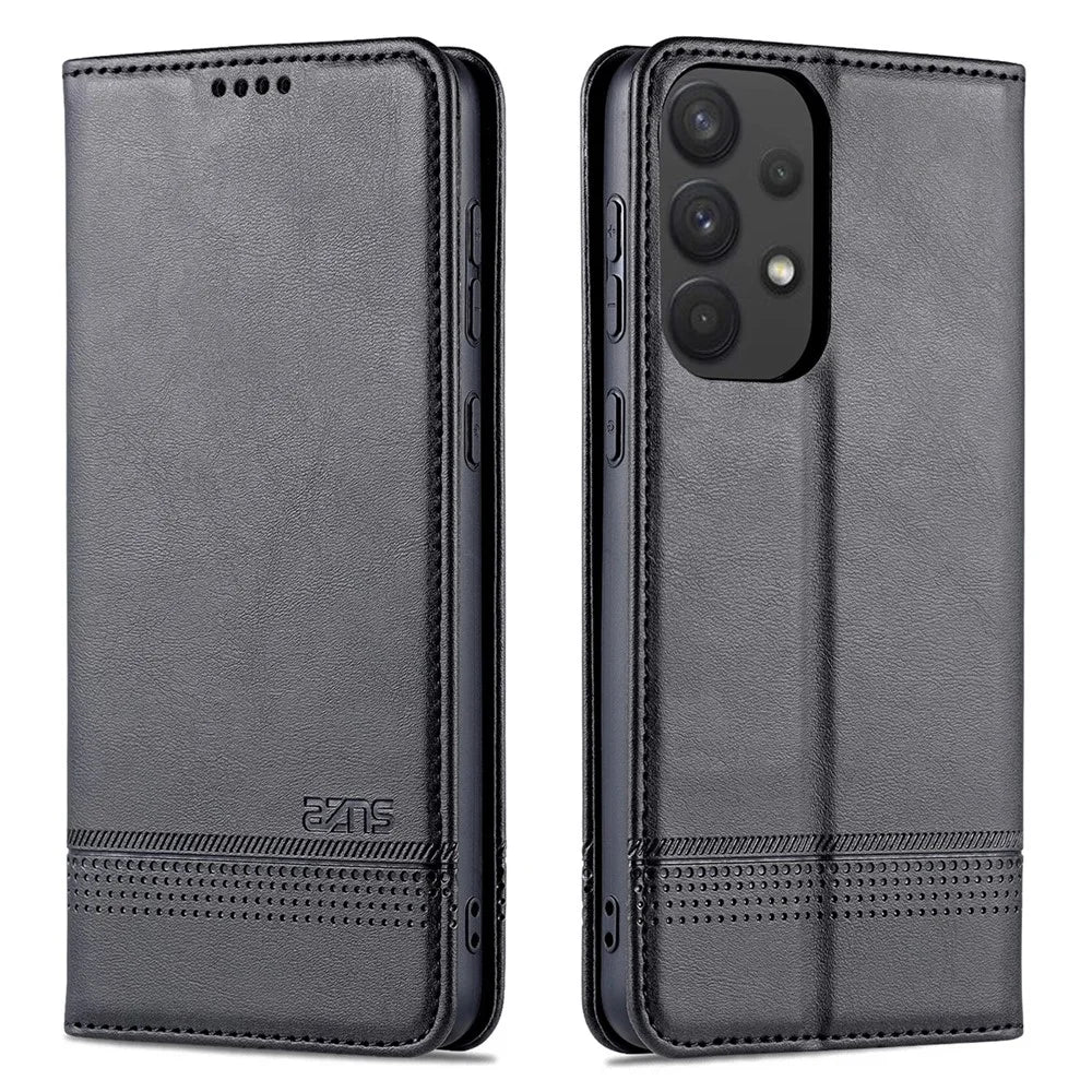 AZNS Phone Bag Case Strong Magnetic Auto-absorbed Cover PU Leather Stand Wallet Smartphone Case for Samsung Galaxy A33 5G - Black - 1