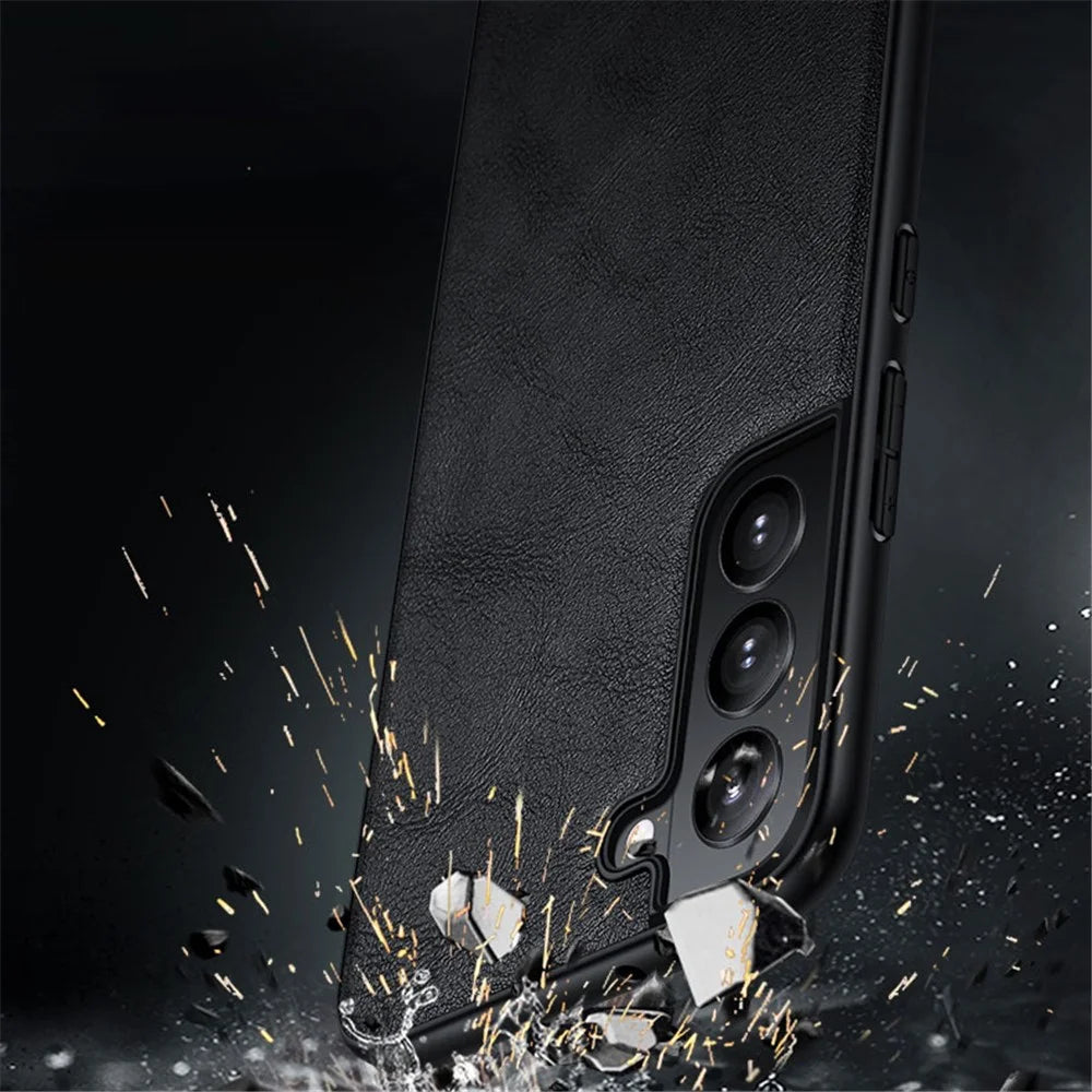 SULADA Fingerprint-proof Smart Phone Cover Drop-proof PU Leather Coated TPU + PC Phone Case for Samsung Galaxy S22 Ultra 5G - Brown - 2