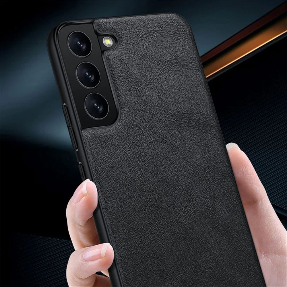 SULADA Drop-proof PU Leather Coated TPU + PC Phone Case Phone Cover for Samsung Galaxy S22 5G - Black - 6