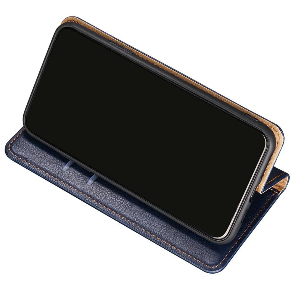 Magnetic Absorption PU Leather Wallet Case Stand Inner TPU Flip Folio Phone Cover for Samsung Galaxy A53 5G - Blue - 4