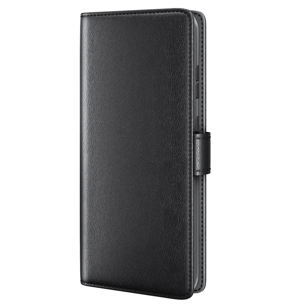 Overall Wrapped Genuine Split Leather Phone Case Stand TPU Wallet Flip Cover for Samsung Galaxy S22 Ultra 5G - Black - 2