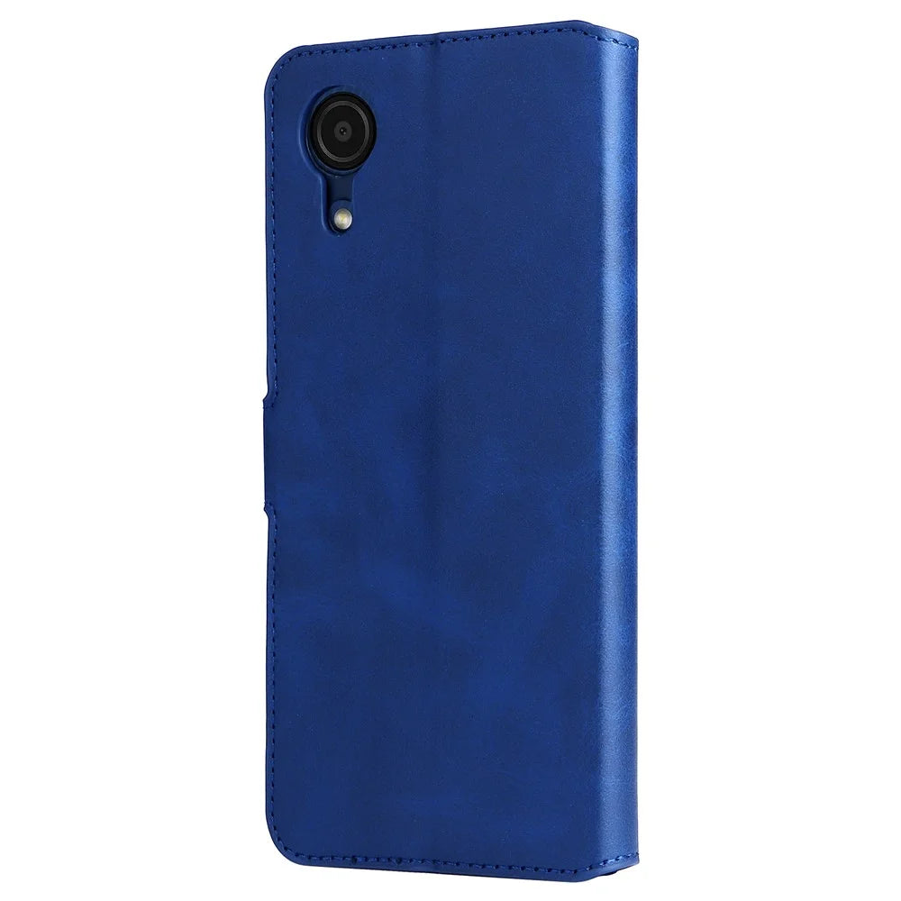 Shockproof Wallet Stand PU Leather Shell Magnetic Clasp Phone Case for Samsung Galaxy A03 Core - Blue - 2