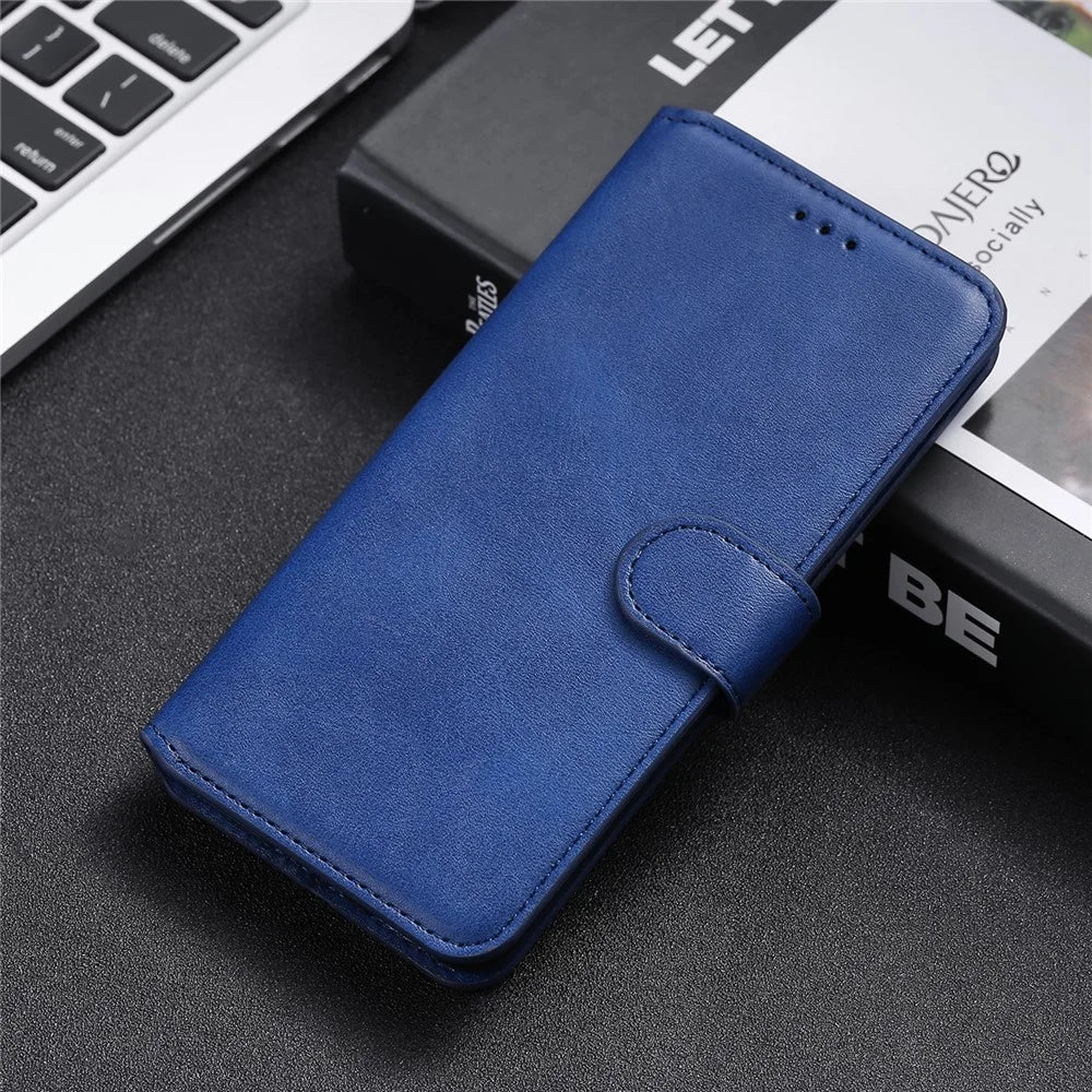 Shockproof Wallet Stand PU Leather Shell Magnetic Clasp Phone Case for Samsung Galaxy A03 Core - Blue - 7