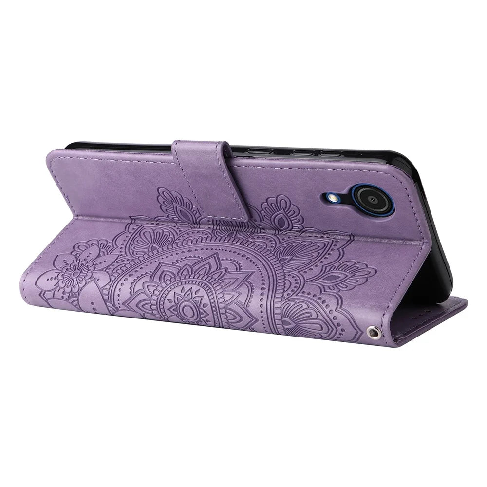 Mandala Flower Imprinted Anti-drop Shockproof Wallet Stand Leather Phone Case for Samsung Galaxy A03 Core - Purple - 6