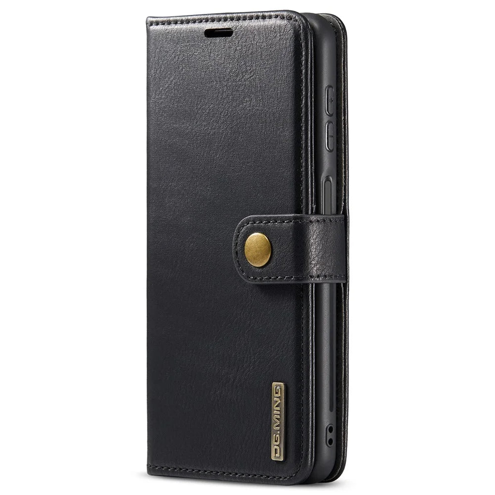 DG.MING Split Leather Folding Stand Cover Magnetic Detachable Flip Folio Wallet Case for Samsung Galaxy A13 4G - Black - 2