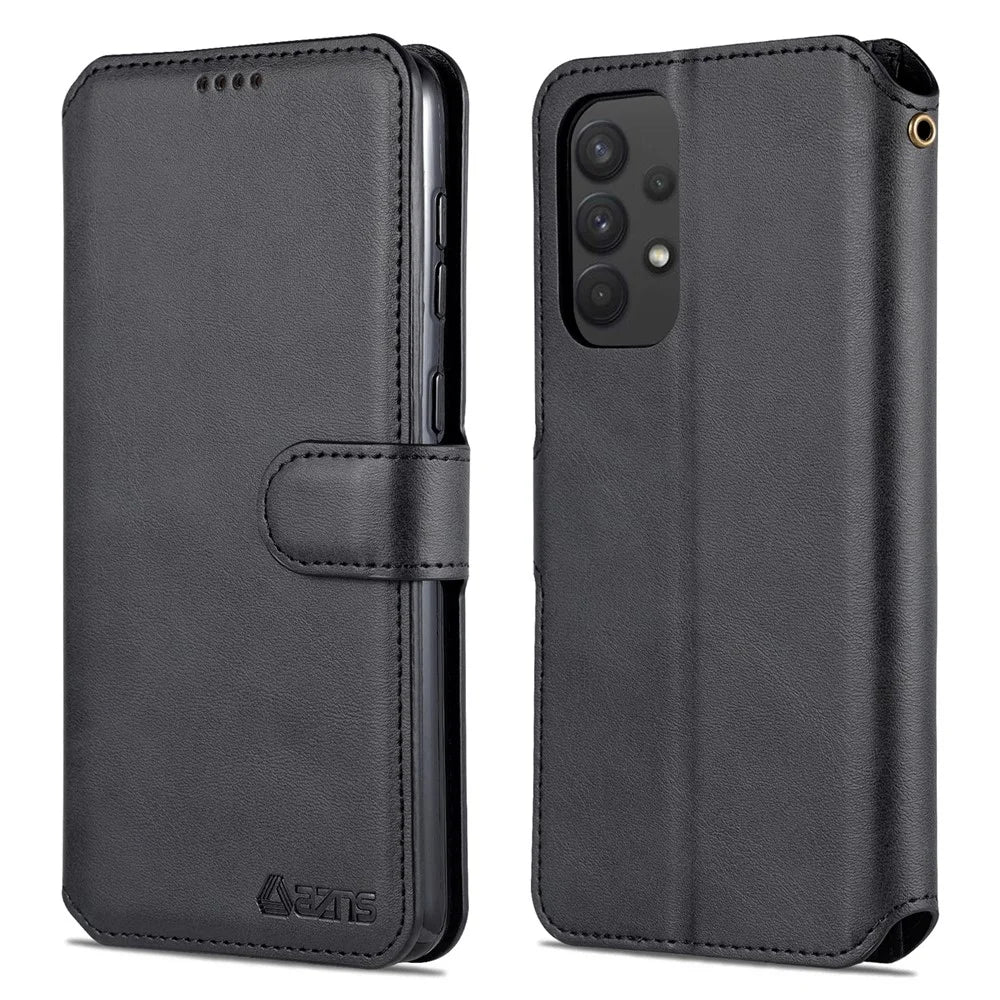 AZNS Drop Resistant PU Leather Case Magnetic Clasp Wallet Phone Cover with Foldable Stand for Samsung Galaxy A33 5G - Black - 1