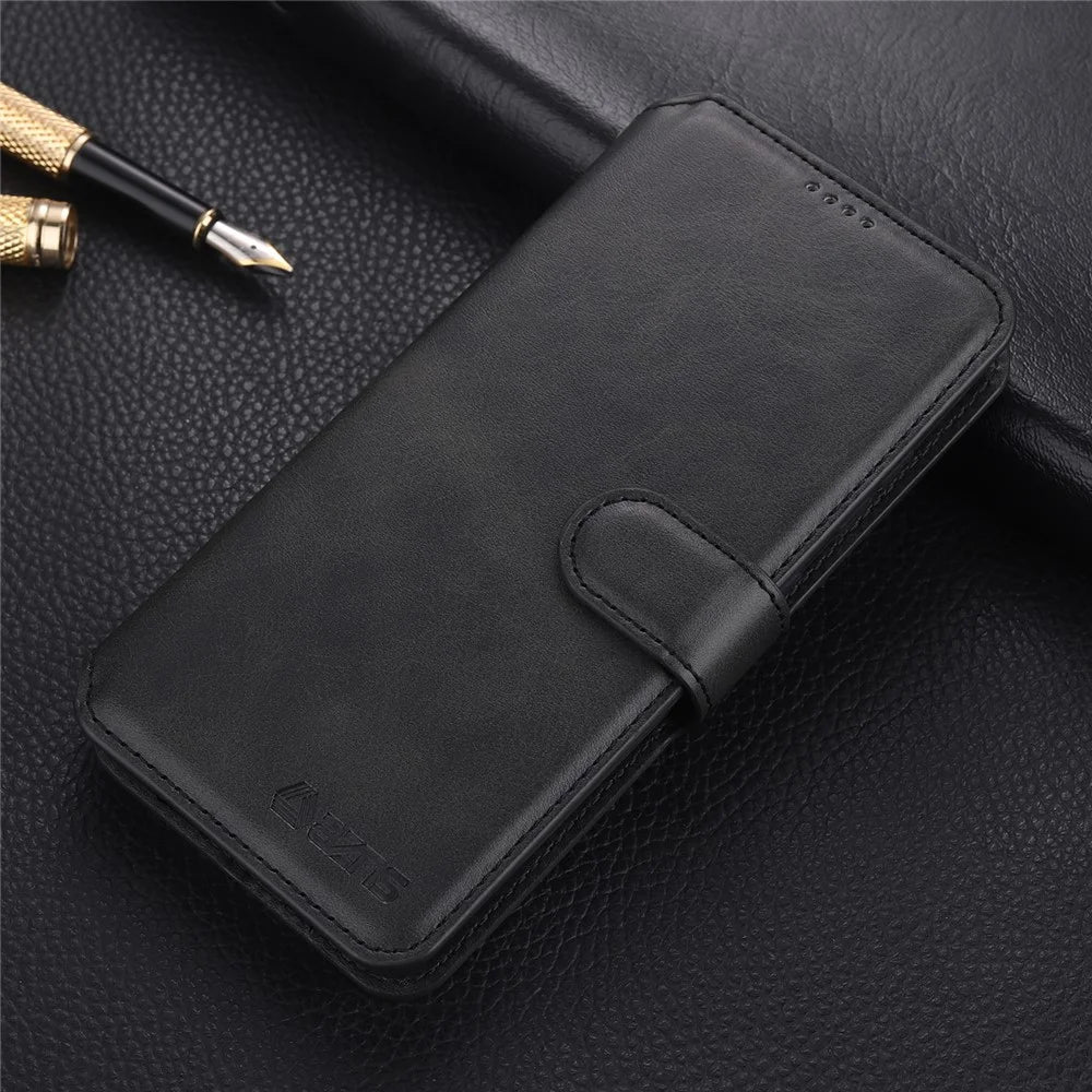 AZNS Drop Resistant PU Leather Case Magnetic Clasp Wallet Phone Cover with Foldable Stand for Samsung Galaxy A33 5G - Black - 6