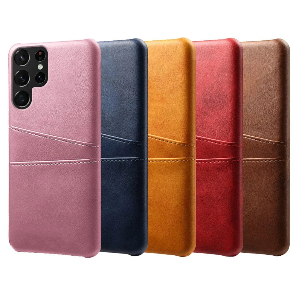 For Samsung Galaxy S22 Ultra 5G Double Card Slots Phone Case Anti-scratch Ultra Slim PU Leather + Hard PC Cover - Black - 6