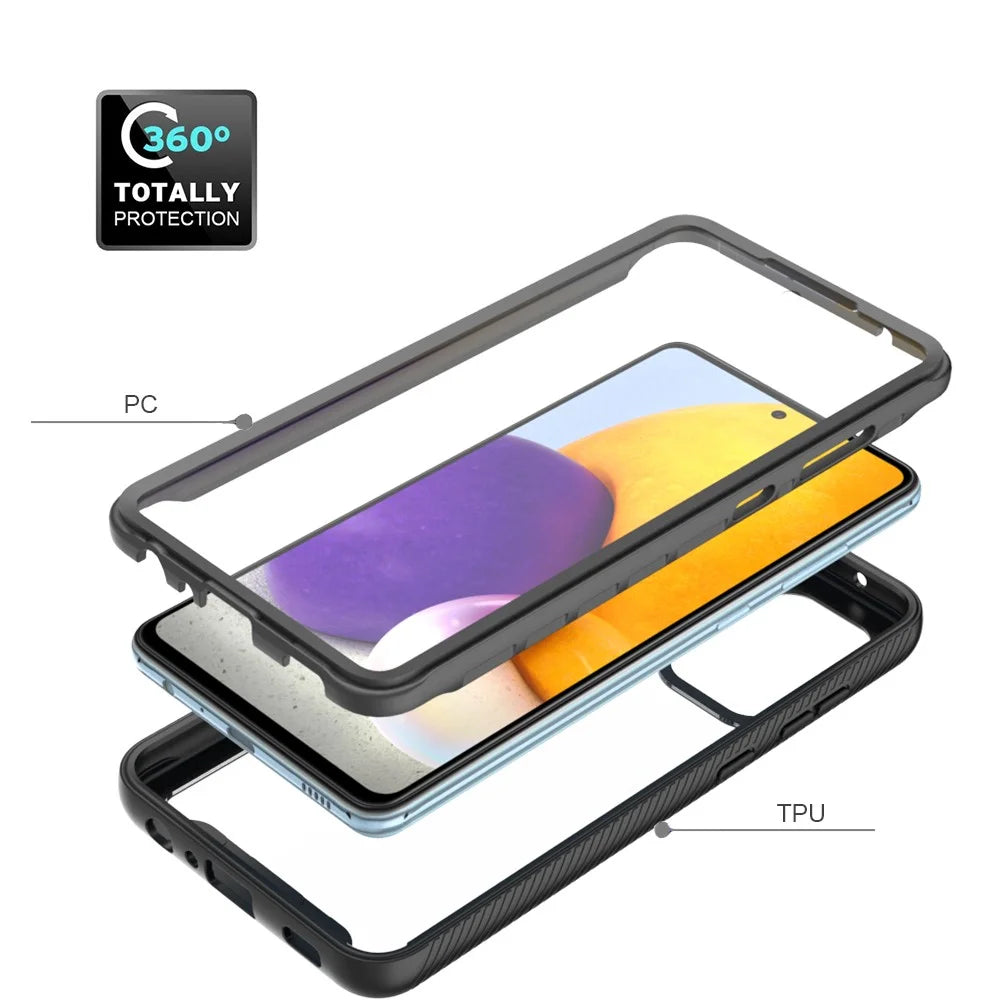 For Samsung Galaxy A32 4G (EU Version) PC + TPU + PET Screen Protector Phone Case Full Protection Cover - Black - 4