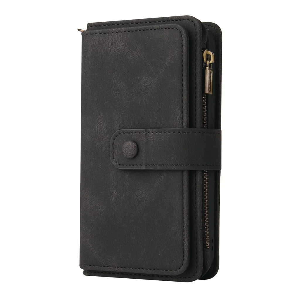 For Samsung Galaxy A53 5G Zipper Wallet Case with 15 Card Slots and Strap Leather Phone Cover - Black - 2