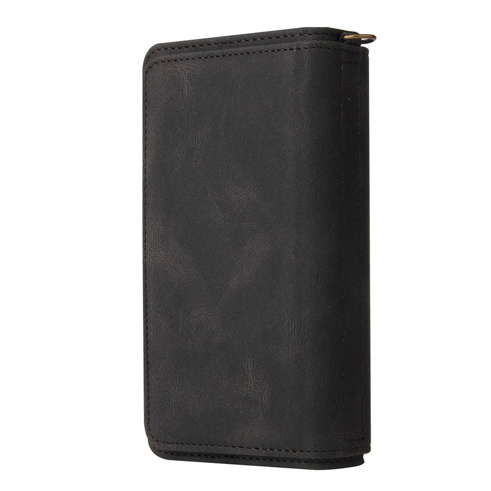 For Samsung Galaxy A53 5G Zipper Wallet Case with 15 Card Slots and Strap Leather Phone Cover - Black - 3