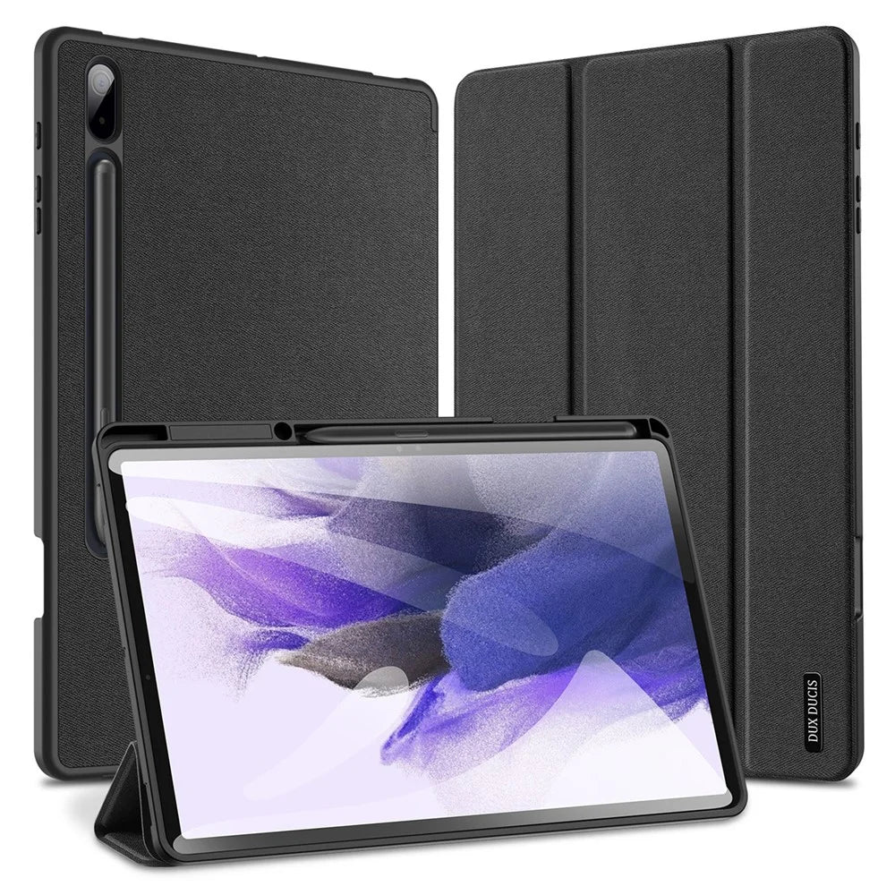 DUX DUCIS DOMO Series for Samsung Galaxy Tab S7+ / S8+ / S7 FE Tri-fold Stand PU Leather + TPU Auto Sleep / Wake Tablet Case Cover with Pen Slot - Black - 2