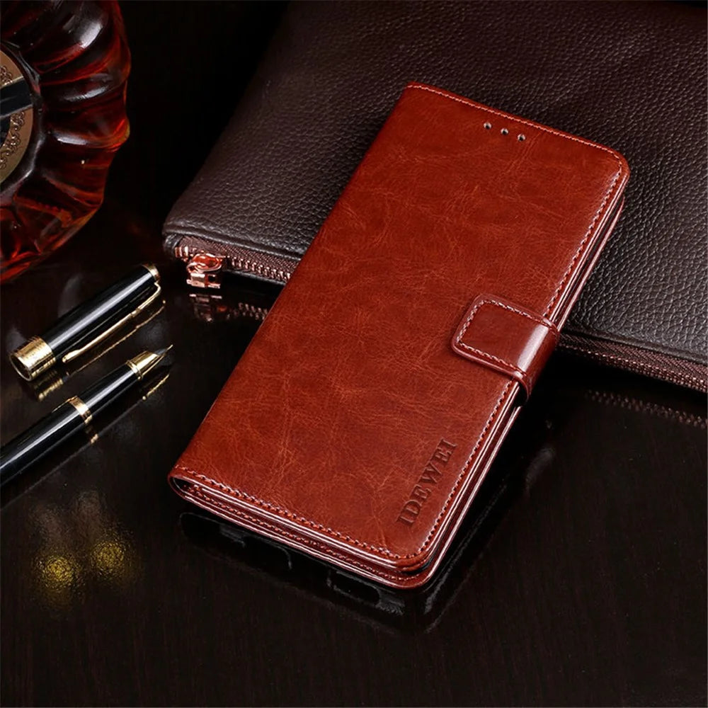 IDEWEI for Samsung Galaxy S21 FE 5G Shockproof Crazy Horse Texture Protective Cover PU Leather + TPU Stand Wallet Phone Case - Brown - 7