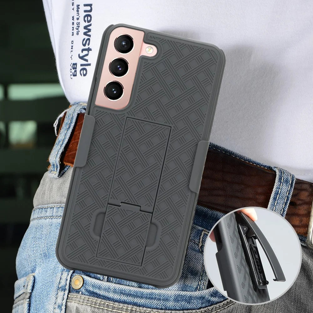 Screen Sliding Cover Phone Case for Samsung Galaxy S22 5G, Woven Texture PC + TPU Rotary Clip Kickstand Phone Shell - 4