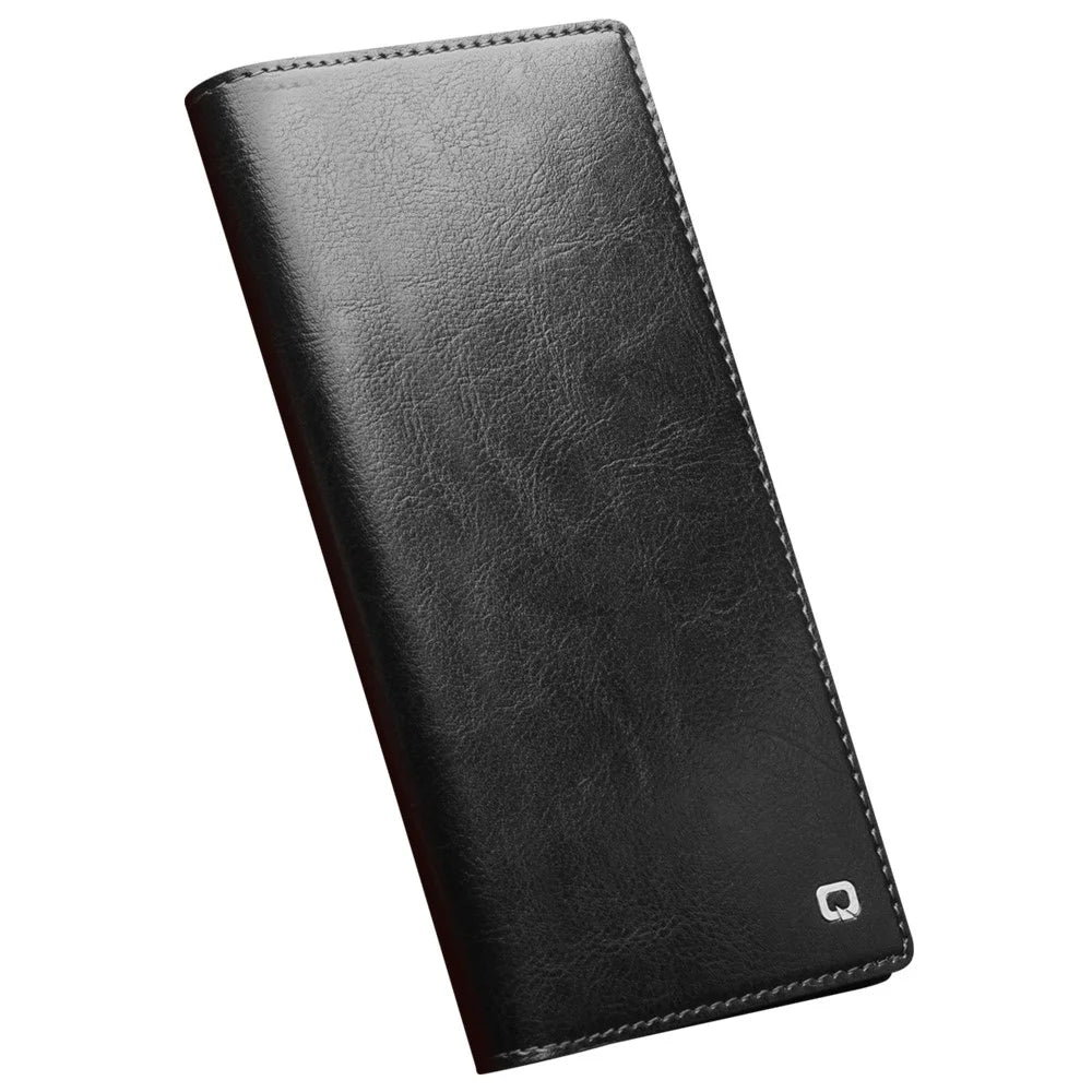 QIALINO for Samsung Galaxy S22 Ultra 5G Folio Flip Wallet Stand Design Shockproof Genuine Leather Cell Phone Case - Black - 7