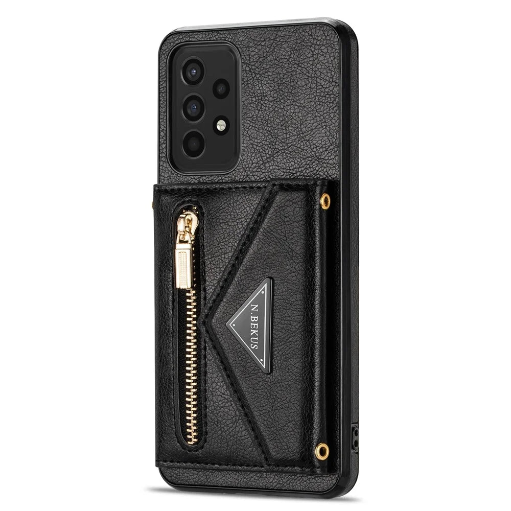 N.BEKUS Phone Case for Samsung Galaxy A52 4G/5G / A52s 5G, PU Leather + TPU Card Slots Holder Kickstand Cover with Strap - Black - 3