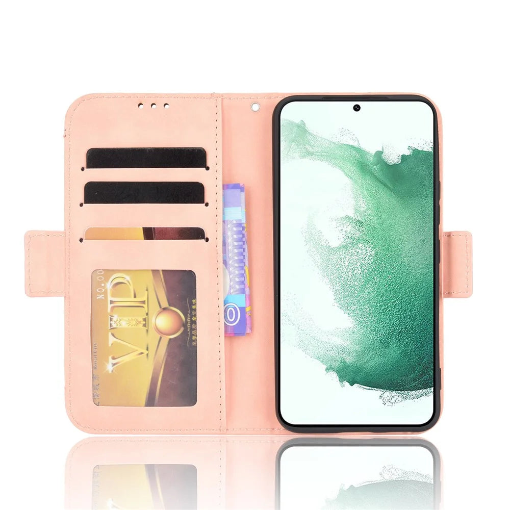 For Samsung Galaxy S22 5G Multi-card Slots PU Leather + TPU Double Magnetic Clasps Stand Phone Case Protector with Wallet - Pink - 4