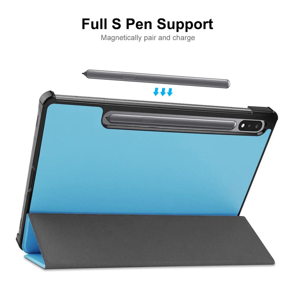 ENKAY HAT PRINCE for Samsung Galaxy Tab S8 11-inch Wi-Fi SM-X700/SM-X706 Scratch-resistant Auto Wake/Sleep Function Tri-fold Stand PU Leather + PC Tablet Case Cover - Baby Blue - 5