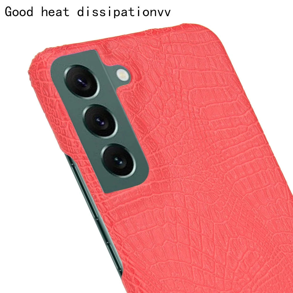 For Samsung Galaxy S22 5G Crocodile Texture PU Leather Coated PC Case Anti-scratch Protective Cover - Red - 5