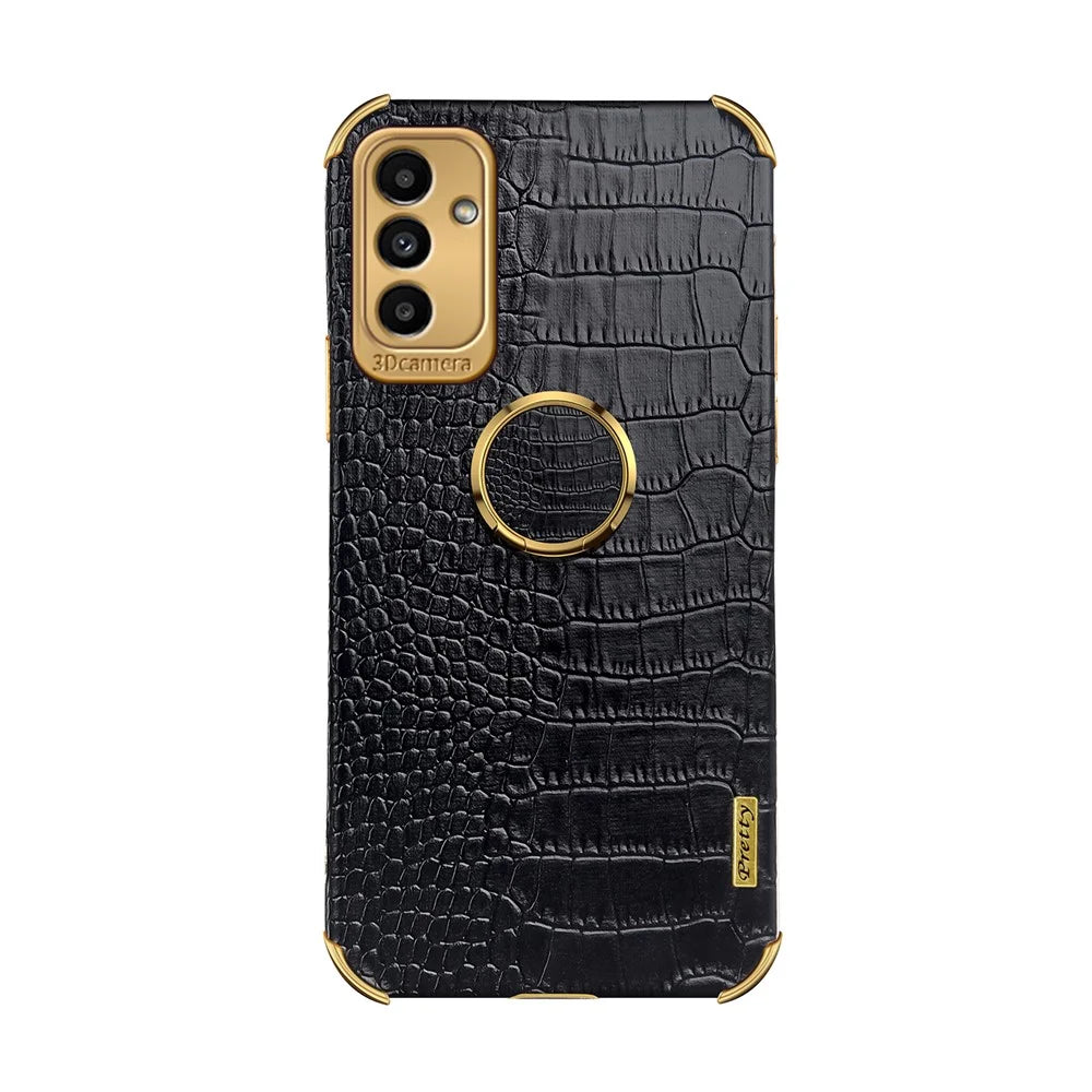 6D Electroplated Crocodile Texture Phone Case for Samsung Galaxy A13 5G / A04s 4G (164.7mm), Ring Kickstand PU Leather Coated TPU Cover - Black - 2
