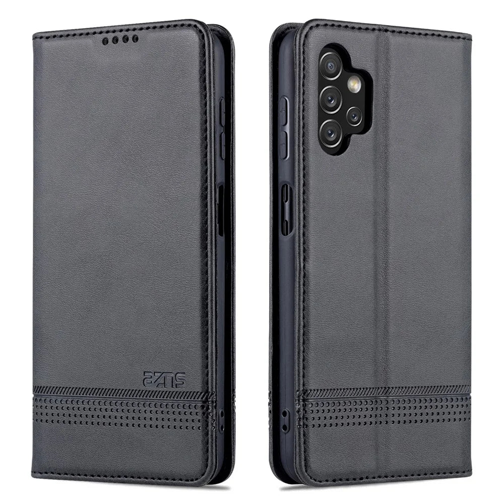 AZNS For Samsung Galaxy A13 4G Magnetic Absorption Textured PU Leather Wallet Flip Case Folding Stand Protective Cover - Black - 1