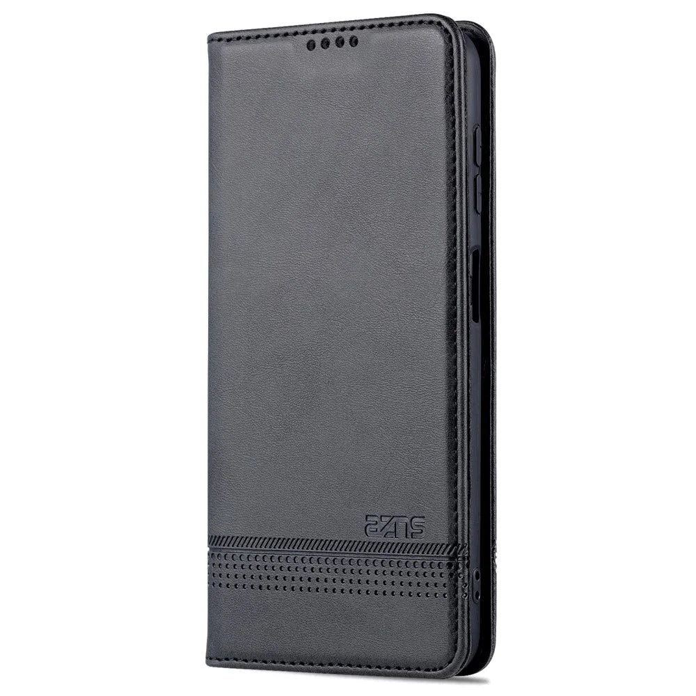 AZNS For Samsung Galaxy A13 4G Magnetic Absorption Textured PU Leather Wallet Flip Case Folding Stand Protective Cover - Black - 2
