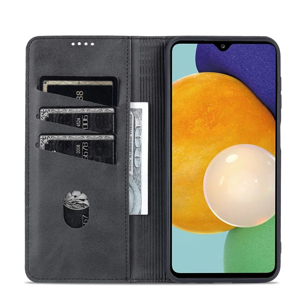 AZNS For Samsung Galaxy A13 4G Magnetic Absorption Textured PU Leather Wallet Flip Case Folding Stand Protective Cover - Black - 4