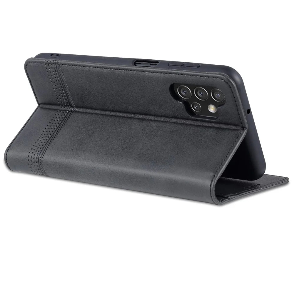 AZNS For Samsung Galaxy A13 4G Magnetic Absorption Textured PU Leather Wallet Flip Case Folding Stand Protective Cover - Black - 6