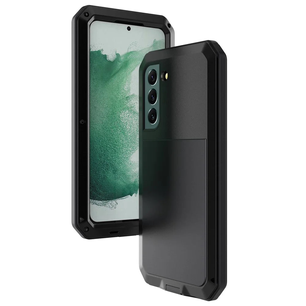Silicone Metal Hybrid Phone Case for Samsung Galaxy S21 FE 5G/S21 Fan Edition, Tempered Glass Anti-Dust Plug Design Phone Accessory - Black - 2