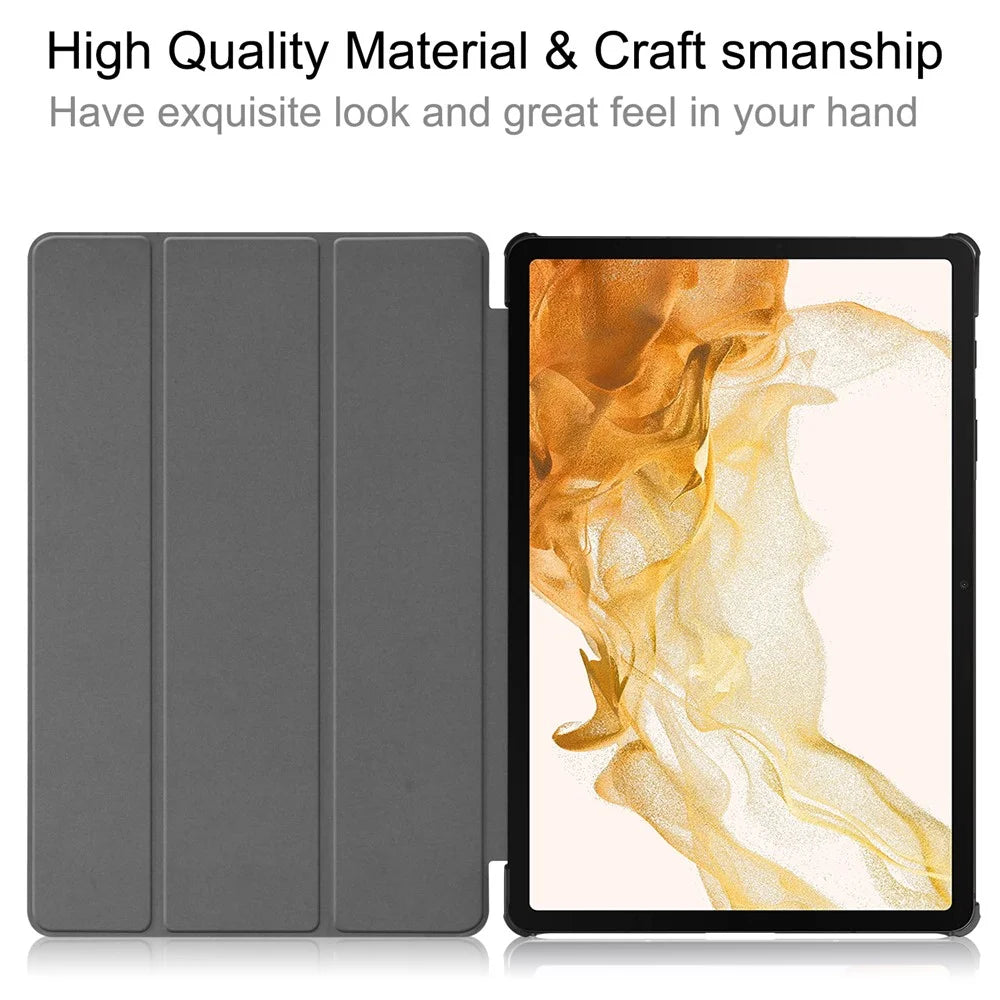 For Samsung Galaxy Tab S8+ PU Leather Trifold Stand Cover with Pencil Holder and Auto Sleep/Wake, Pencil Charging Supported - Black - 4