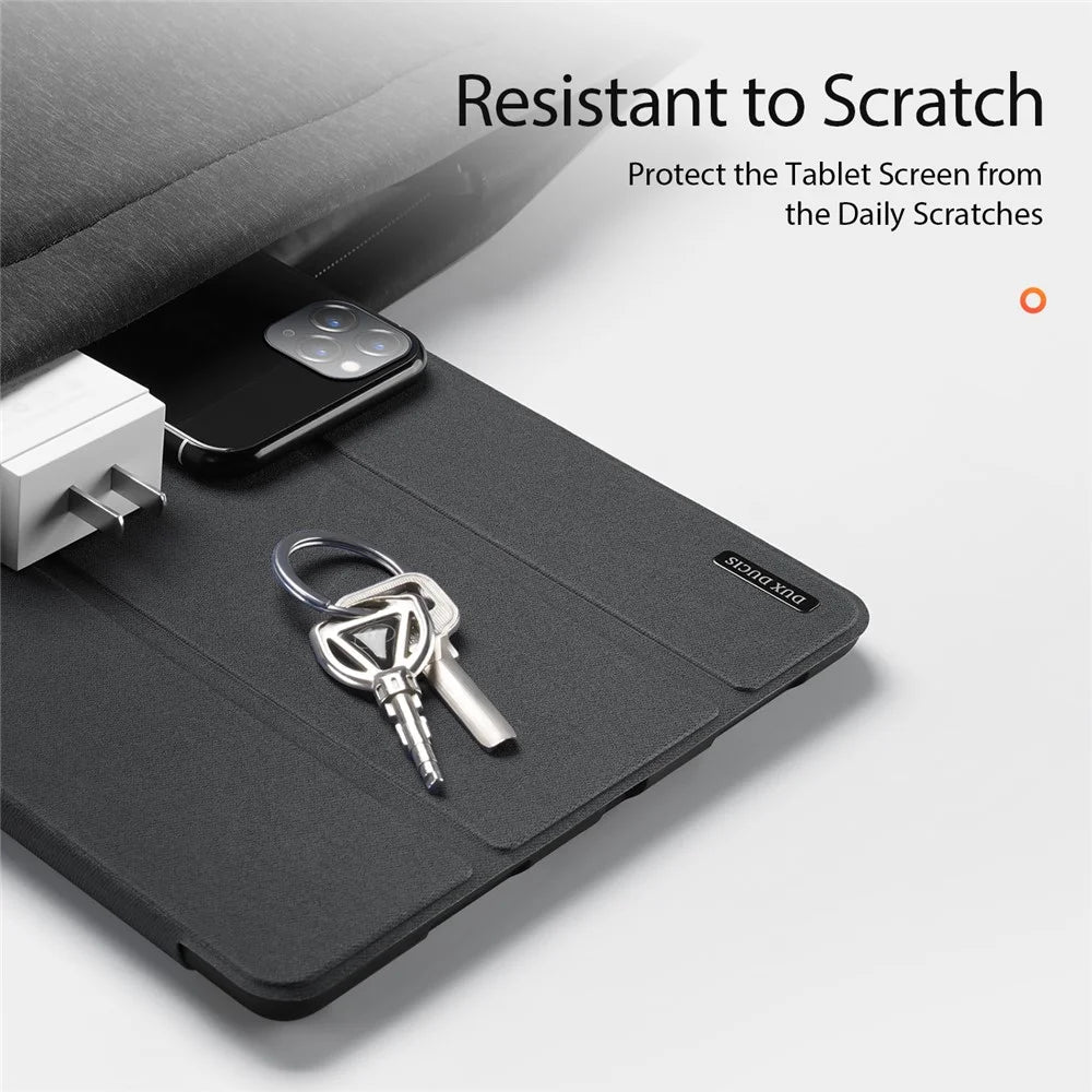 DUX DUCIS DOMO Series Trifold Stand Cover for Samsung Galaxy Tab S8 Ultra, Auto Sleep/Wake PU Leather Anti-scratch Case with Pencil Holder - Black - 5
