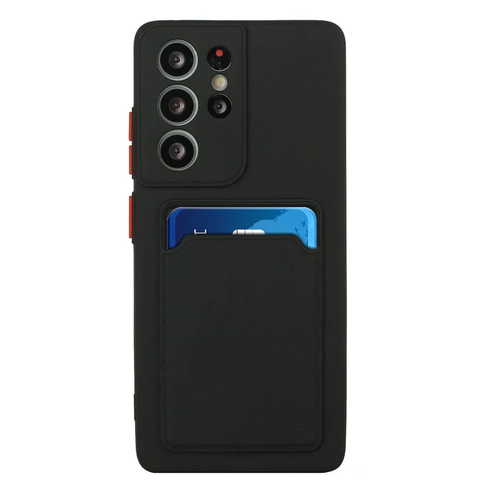 For Samsung Galaxy S22 Ultra 5G Soft TPU Anti-Scratch Camera Protection Cover with Card Holder - Black - 2