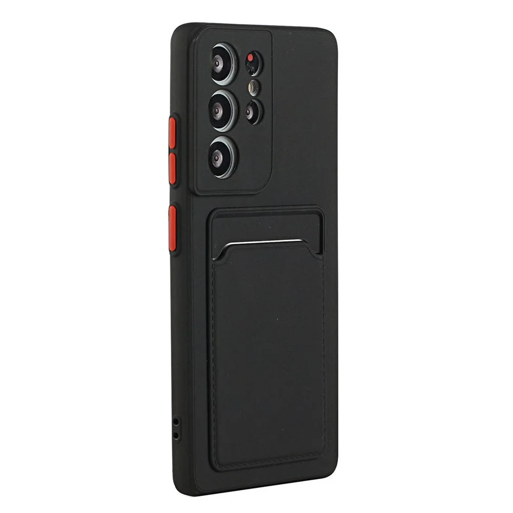 For Samsung Galaxy S22 Ultra 5G Soft TPU Anti-Scratch Camera Protection Cover with Card Holder - Black - 3