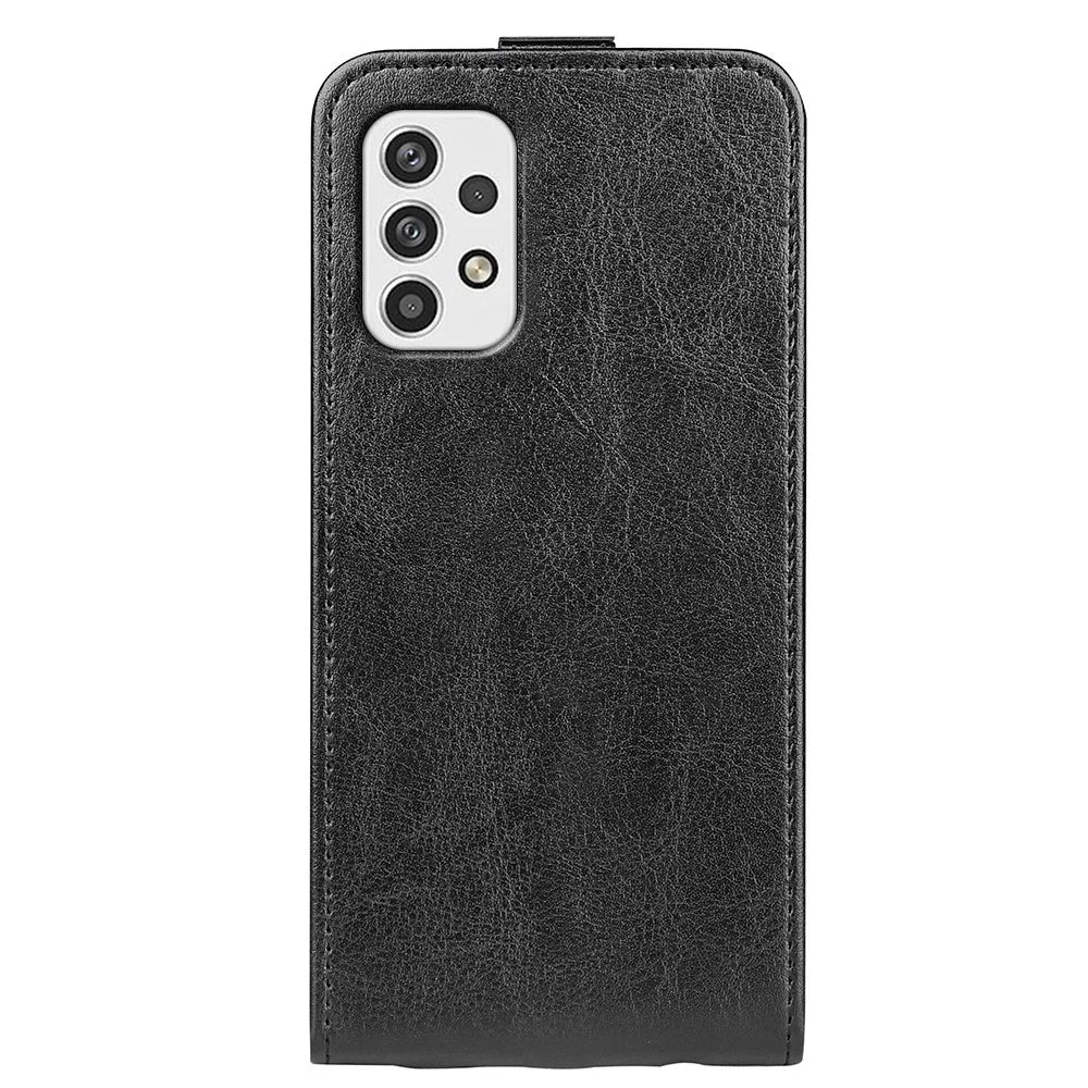 For Samsung Galaxy A23 4G / 5G (Global Version) Crazy Horse Texture PU Leather Vertical Flip Case Card Holder Phone Shell - Black - 3
