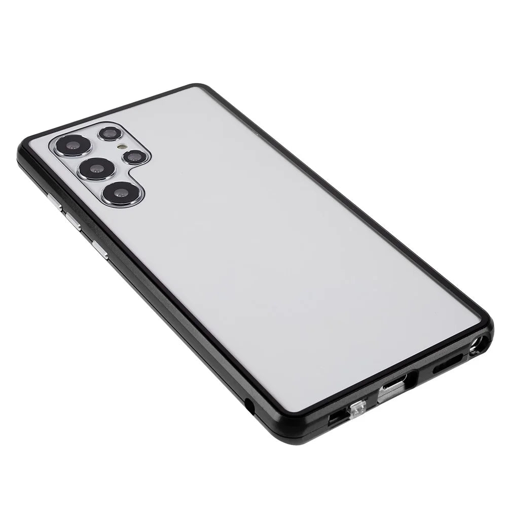For Samsung Galaxy S22 Ultra 5G Full Protection Phone Case Double-Sided Tempered Glass + Magnetic Metal Frame Case with Lock - Black - 5