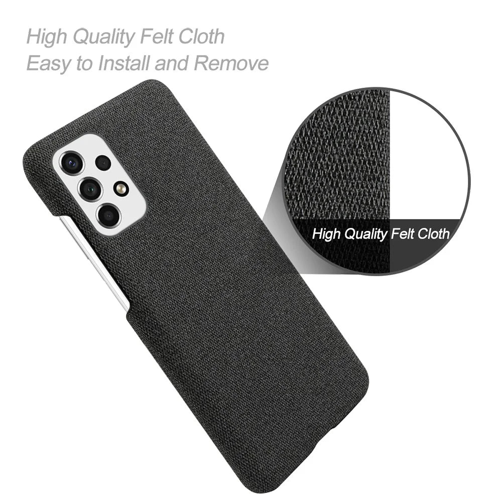 For Samsung Galaxy A33 5G Soft Cloth Cushion Coated Hard PC Ultra-thin Case Non-slip Scratch-proof Protective Cover -  Black - 5