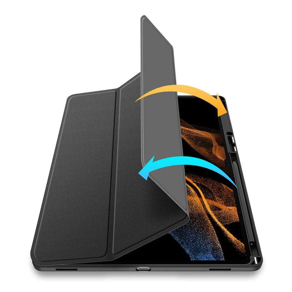 DUX DUCIS TOBY Series for Samsung Galaxy Tab S8 Ultra Tri-fold Stand PU Leather Well-protected Tablet Case - Black - 7