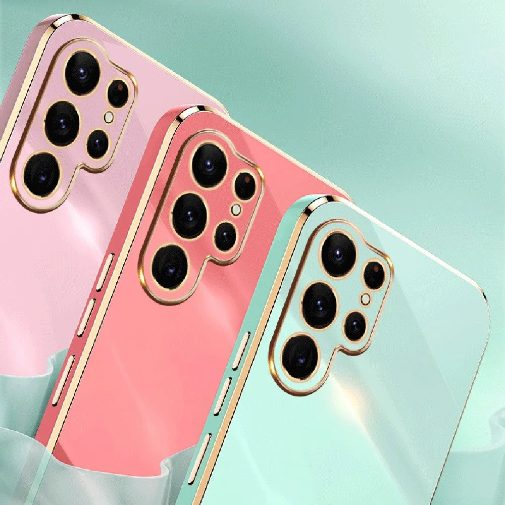XINLI for Samsung Galaxy S22 Ultra 5G Soft TPU Phone Back Case Precise Lens Cutout Electroplating Golden Edge Protective Cover - Black - 5