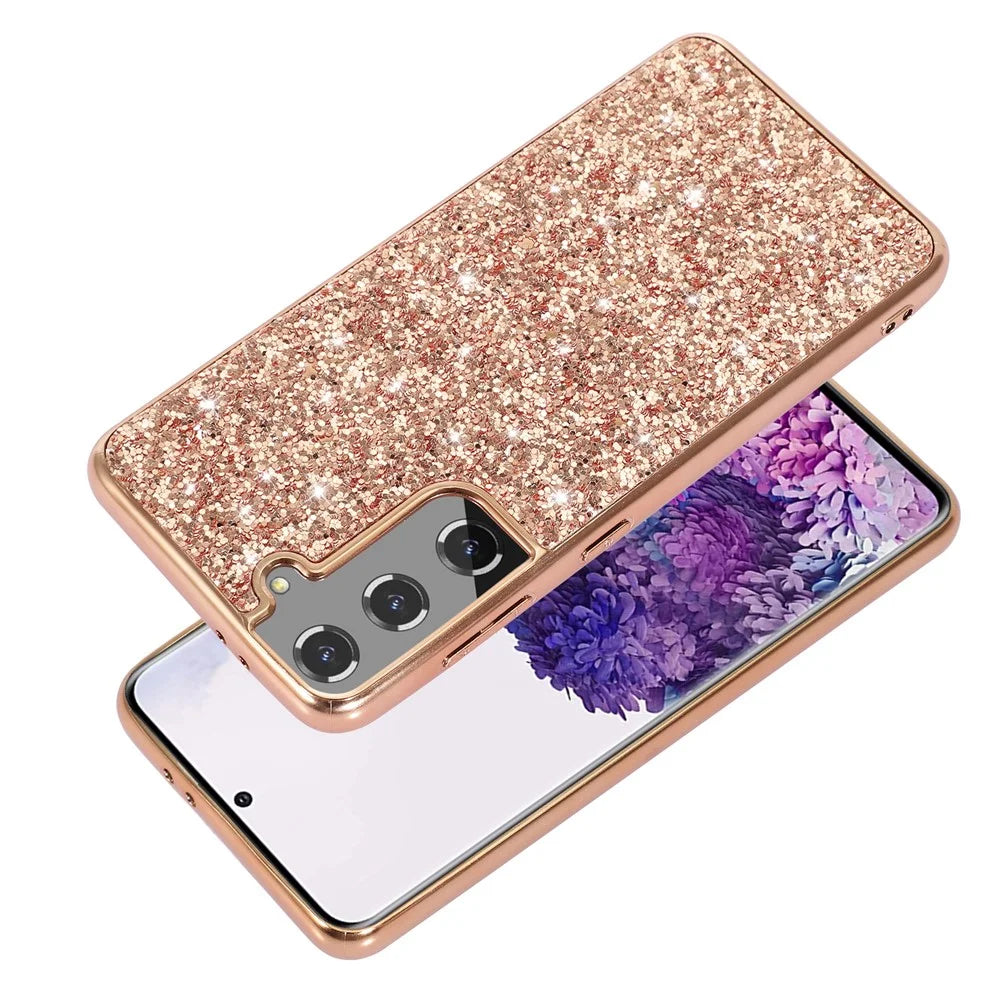 For Samsung Galaxy S21 FE 5G / Galaxy S21 Fan Edition Electroplating TPU Bumper + Hard PC Back Glitter Cover Shockproof Fashion Protective Case - Rose Gold - 2