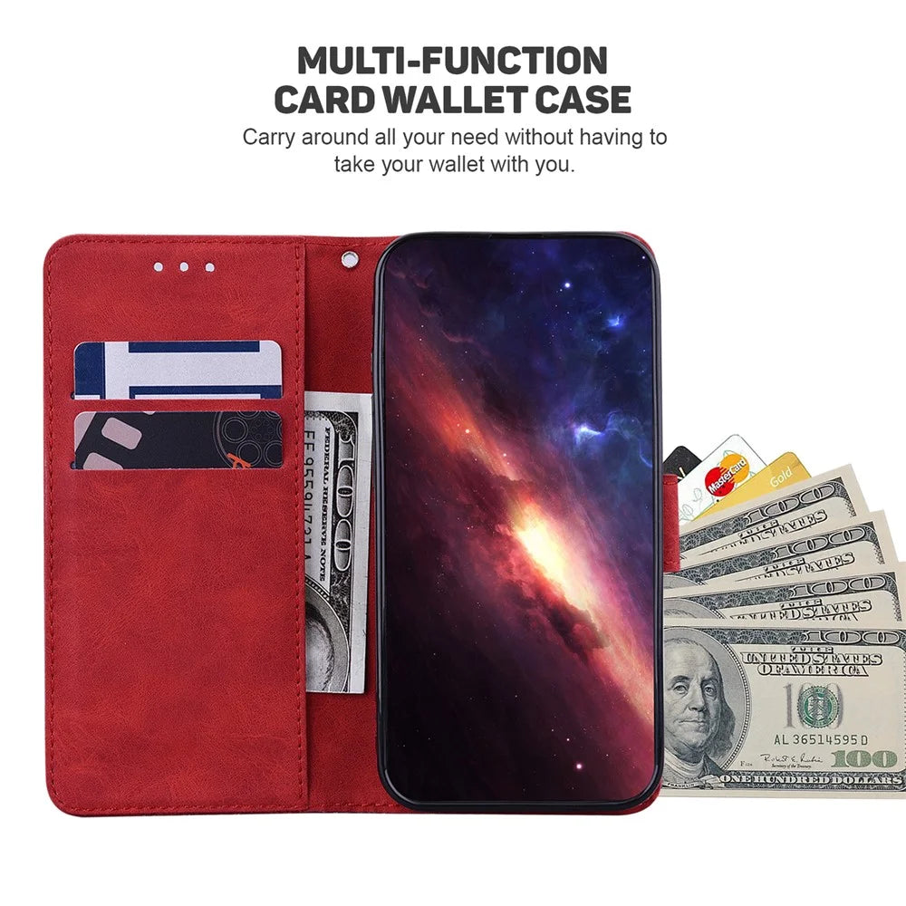 For Samsung Galaxy A13 5G / A04s 4G (164.7mm) Geometry Imprinting PU Leather + TPU Phone Case Wallet Stand Cover with Hand Strap - Red - 4
