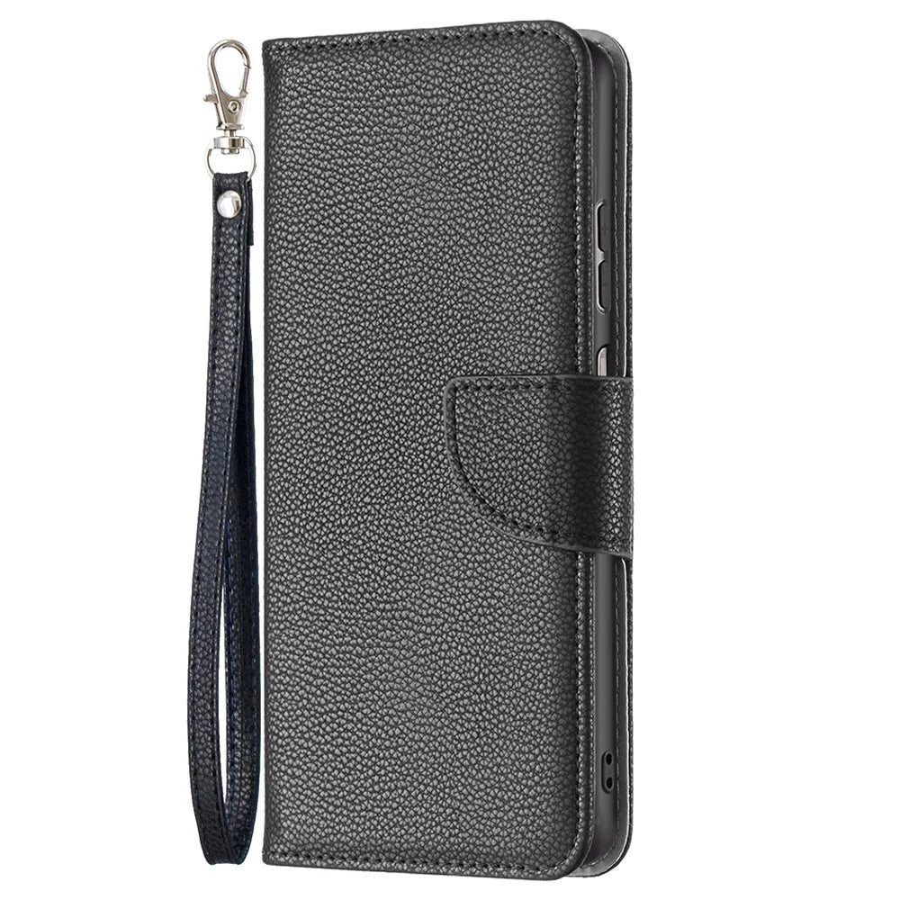 For Samsung Galaxy A23 4G / 5G (Global Version) Litchi Texture Scratch Resistant PU Leather Wallet Case Solid Color Stand Mobile Phone Cover - Black - 2