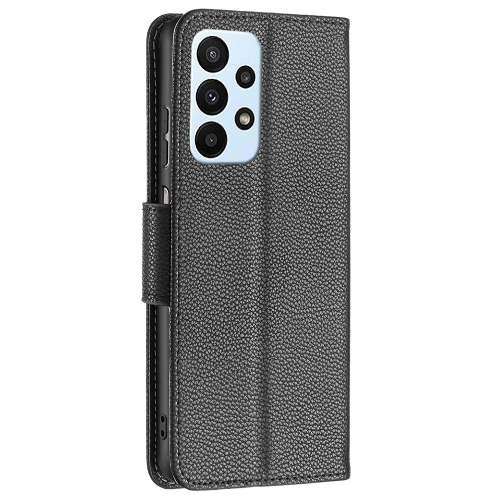 For Samsung Galaxy A23 4G / 5G (Global Version) Litchi Texture Scratch Resistant PU Leather Wallet Case Solid Color Stand Mobile Phone Cover - Black - 3