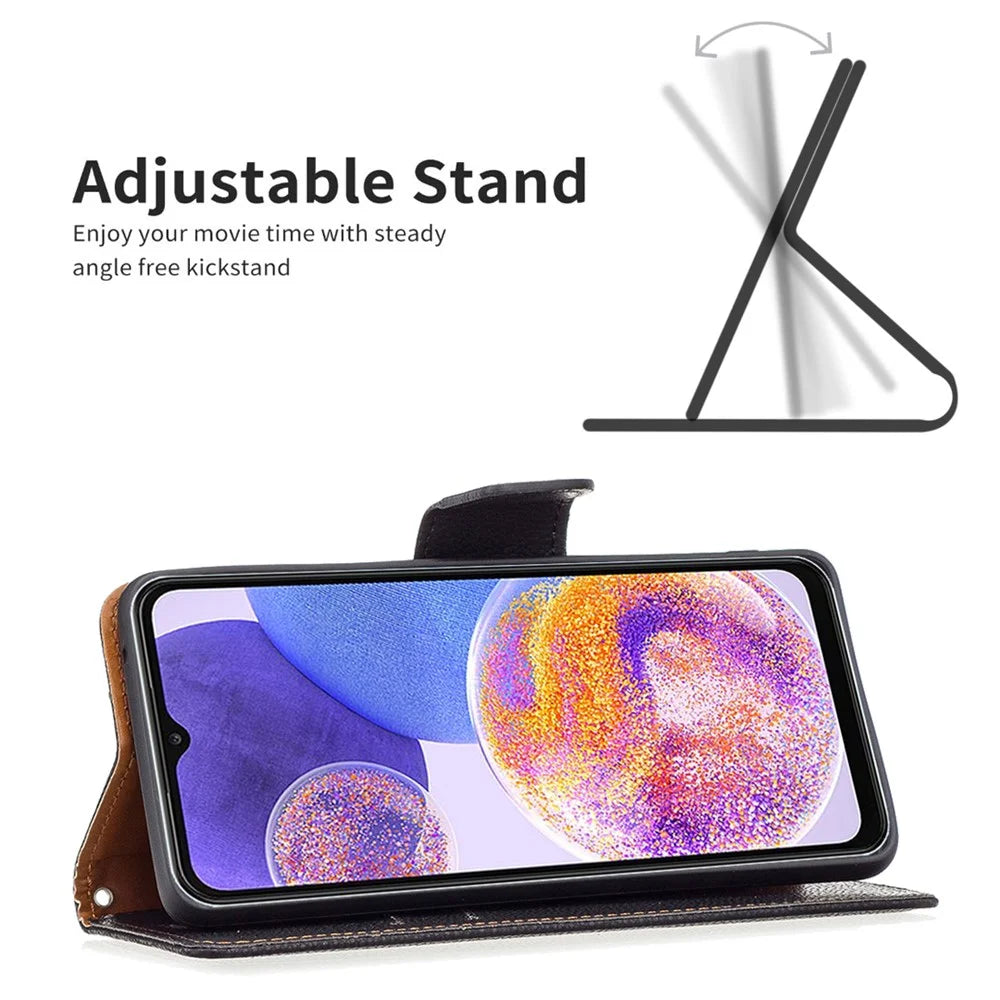 For Samsung Galaxy A23 4G / 5G (Global Version) Litchi Texture Scratch Resistant PU Leather Wallet Case Solid Color Stand Mobile Phone Cover - Black - 4